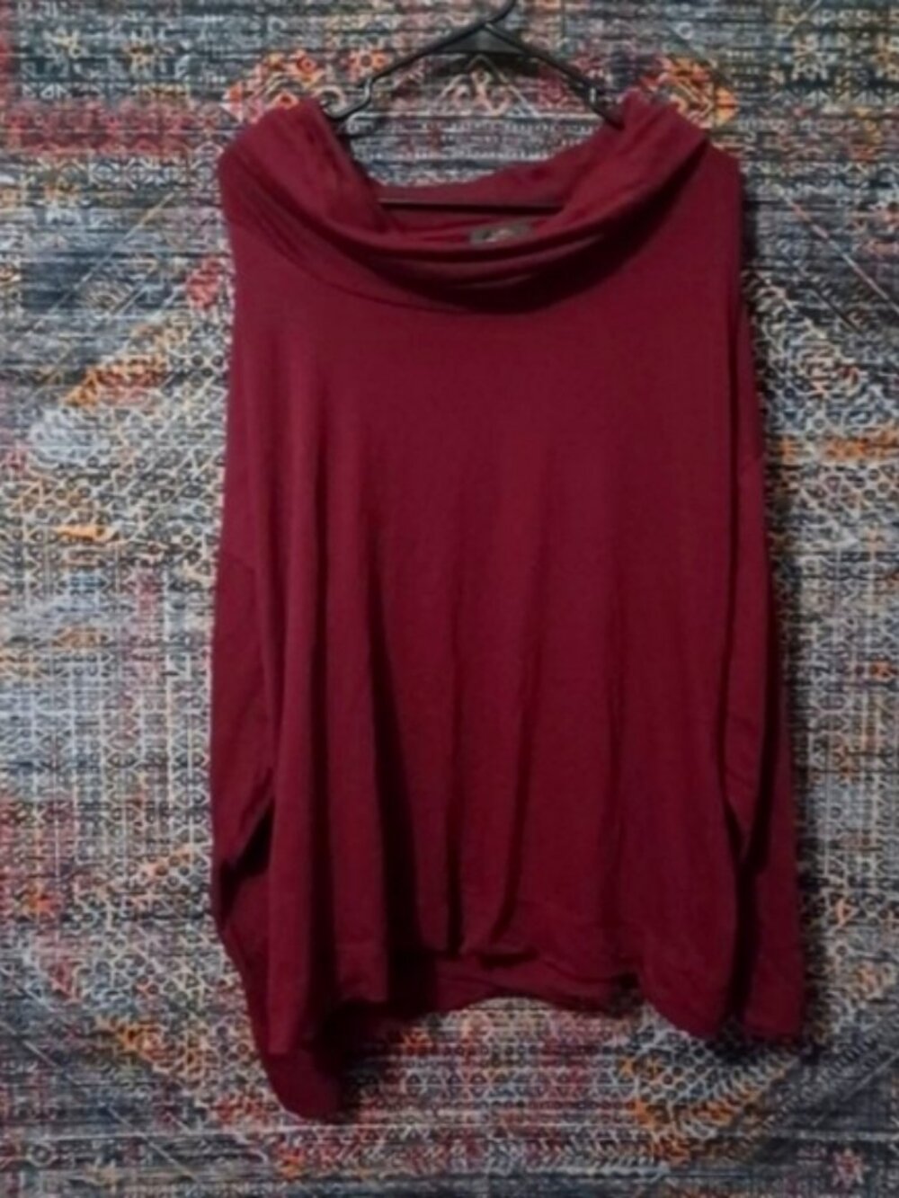 LRL Lauren Jeans CO womens solid maroon cowl neck top 2X PLUS EUC